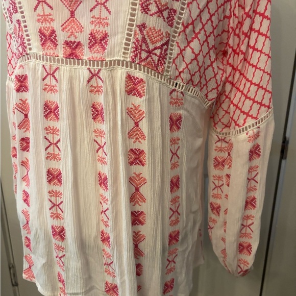 Sundance pink and white patterned flowy long sleeve boho blouse size M - Picture 11 of 16